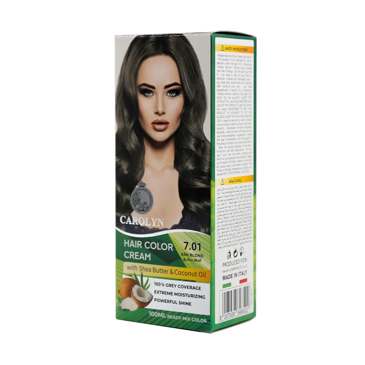 Hair Color Cream Kit with Shea Butter &amp; Coconut Oil 7.01 Ash Blond
