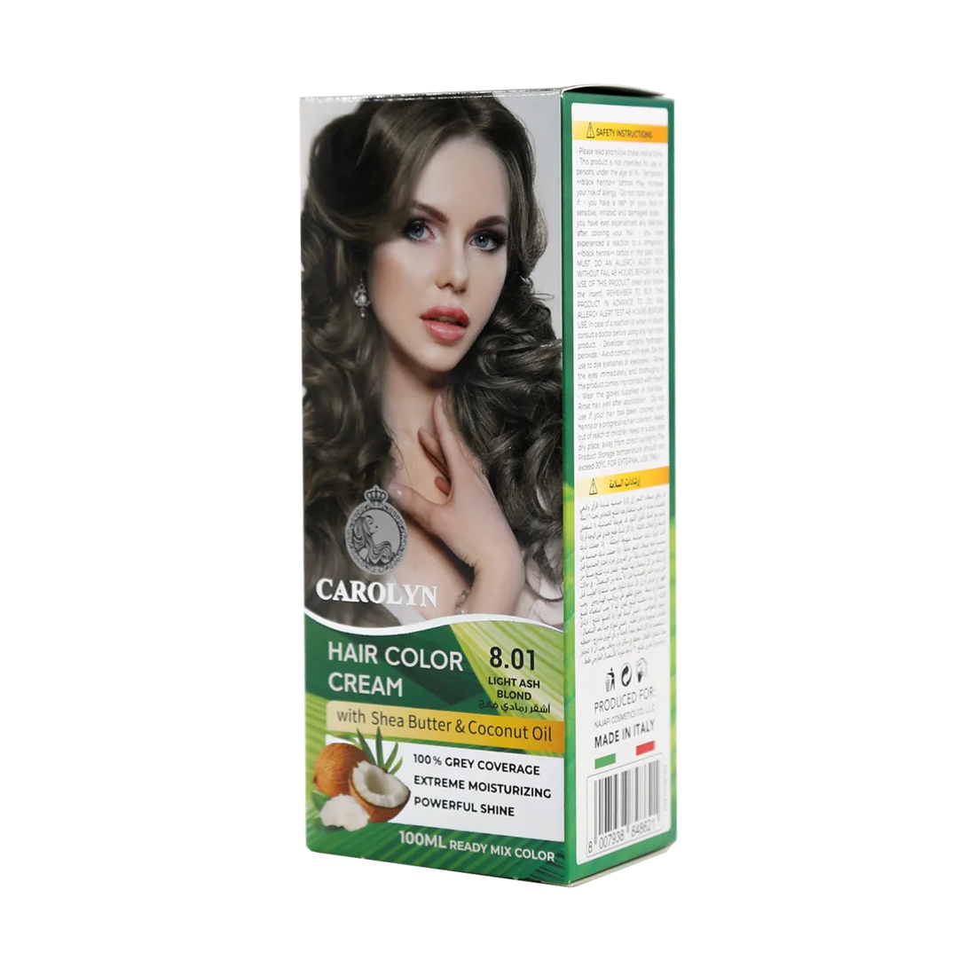 Hair Color Cream Kit with Shea Butter &amp; Coconut Oil 8.01 Light Ash Blond