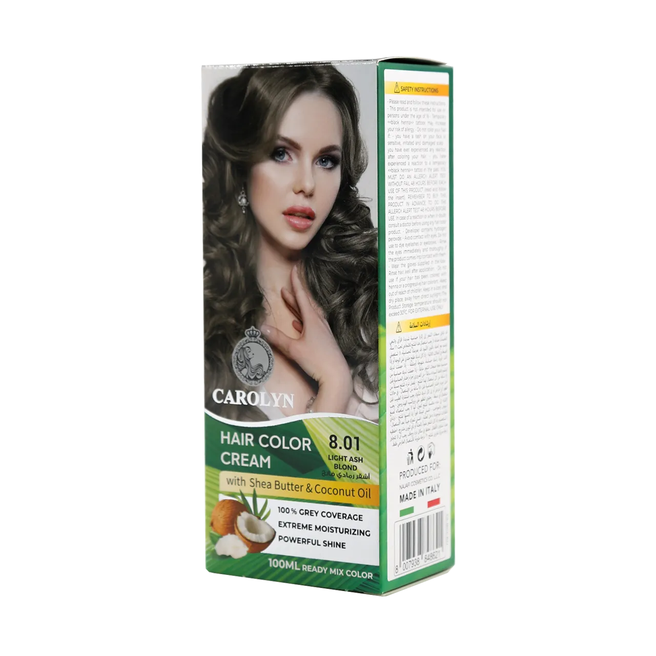 Hair Color Cream Kit with Shea Butter &amp; Coconut Oil 8.01 Light Ash Blond