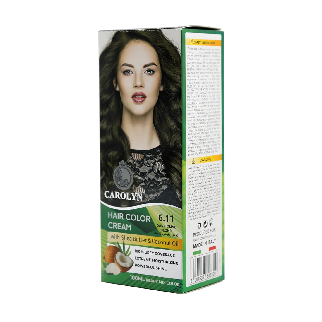Hair Color Cream Kit with Shea Butter &amp; Coconut Oil 6.11 Dark Olive Blond