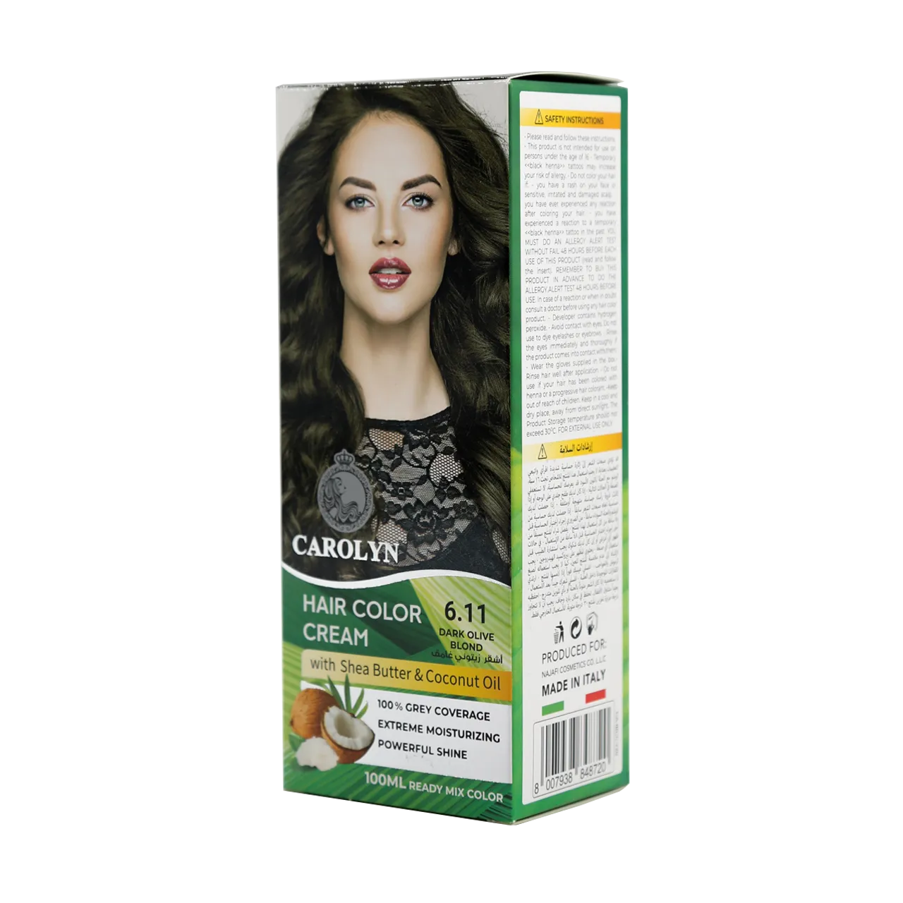 Hair Color Cream Kit with Shea Butter & Coconut Oil 6.11 Dark Olive Blond