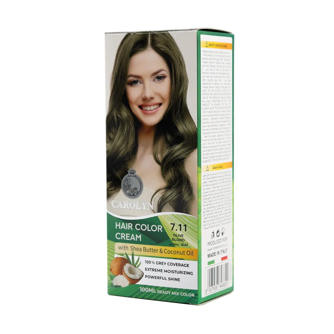 Hair Color Cream Kit with Shea Butter &amp; Coconut Oil 7.11 Olive Blond