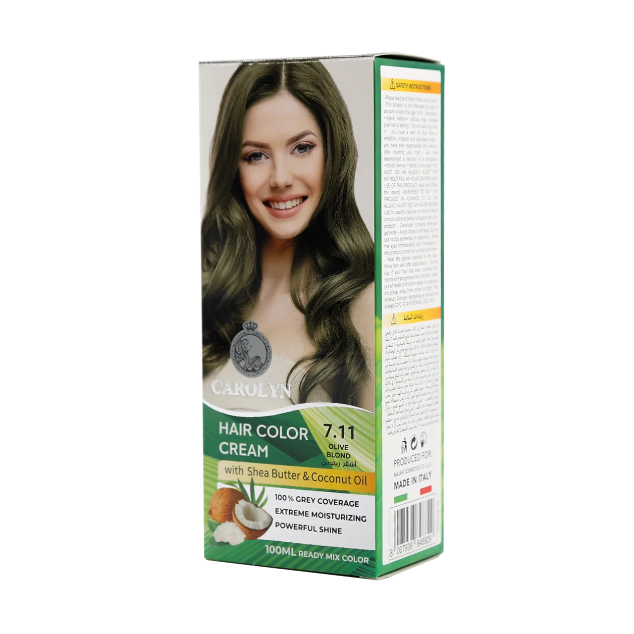 Hair Color Cream Kit with Shea Butter &amp; Coconut Oil 7.11 Olive Blond