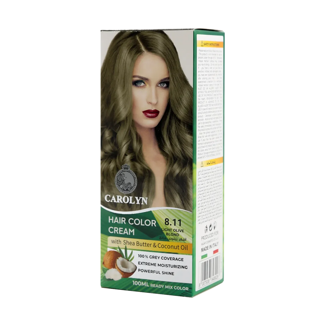 Hair Color Cream Kit with Shea Butter &amp; Coconut Oil 8.11 Light Olive Blond