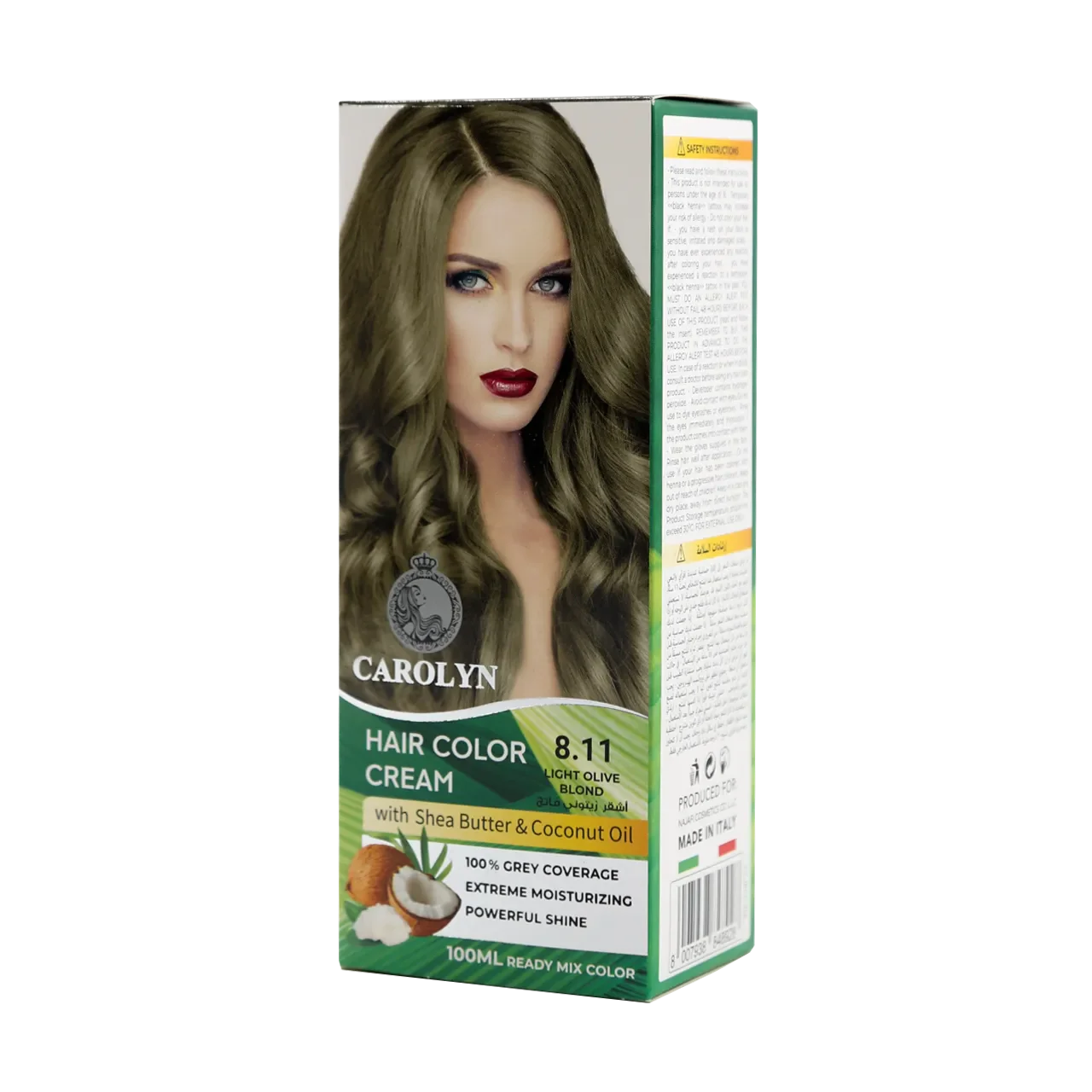 Hair Color Cream Kit with Shea Butter & Coconut Oil 8.11 Light Olive Blond
