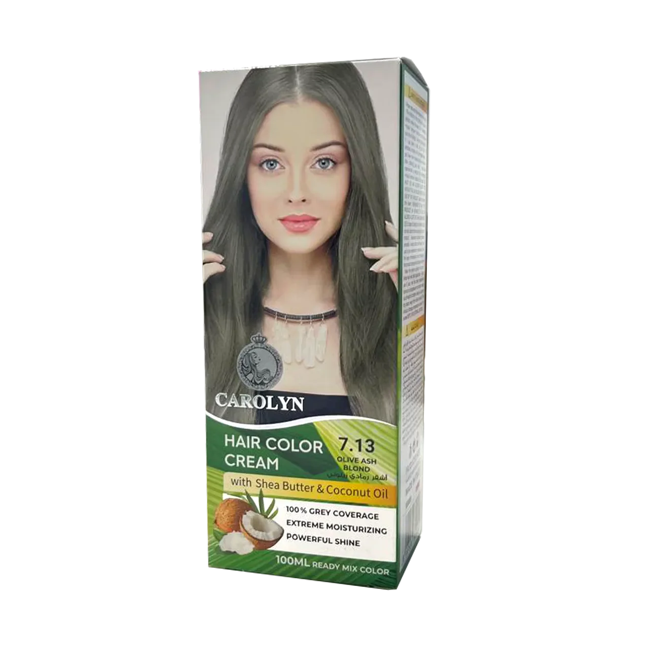 Hair Color Cream Kit with Shea Butter & Coconut Oil 7.13 Olive Ash Blond