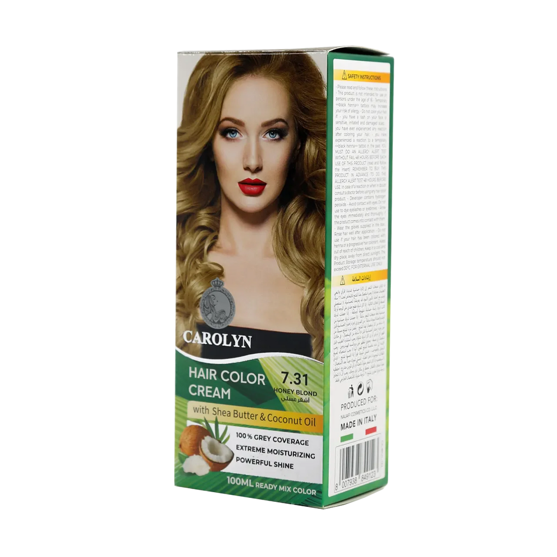 Hair Color Cream Kit with Shea Butter &amp; Coconut Oil 7.31 Honey Blond