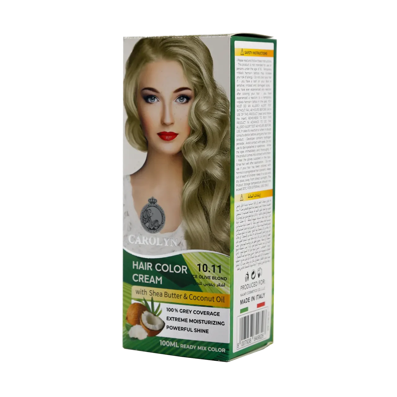 Hair Color Cream Kit with Shea Butter & Coconut Oil 10.11 Iced Olive Blond